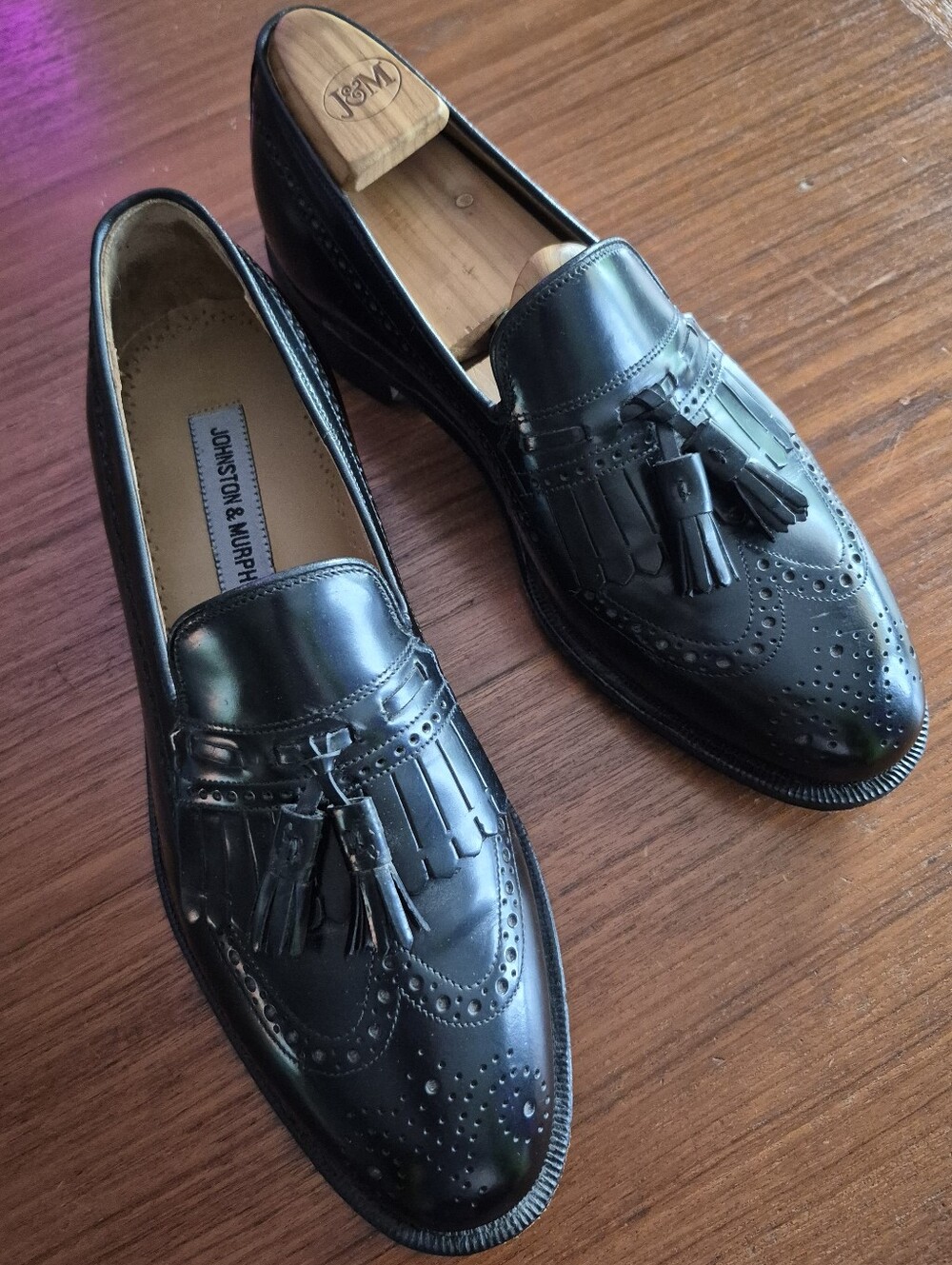 Johnston & Murphy Black Leather Tassel Kiltie Loafers Mens 8D